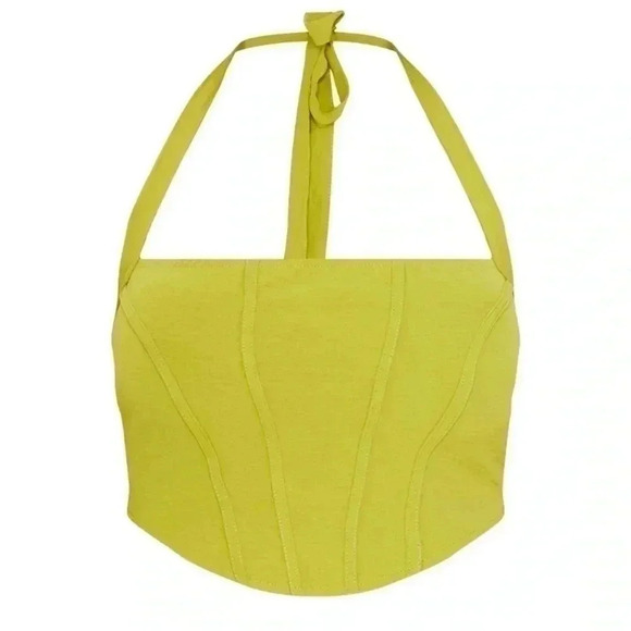 Pretty Little Thing Shape Lime Halter neck Tie Detail Corset - Picture 1 of 7